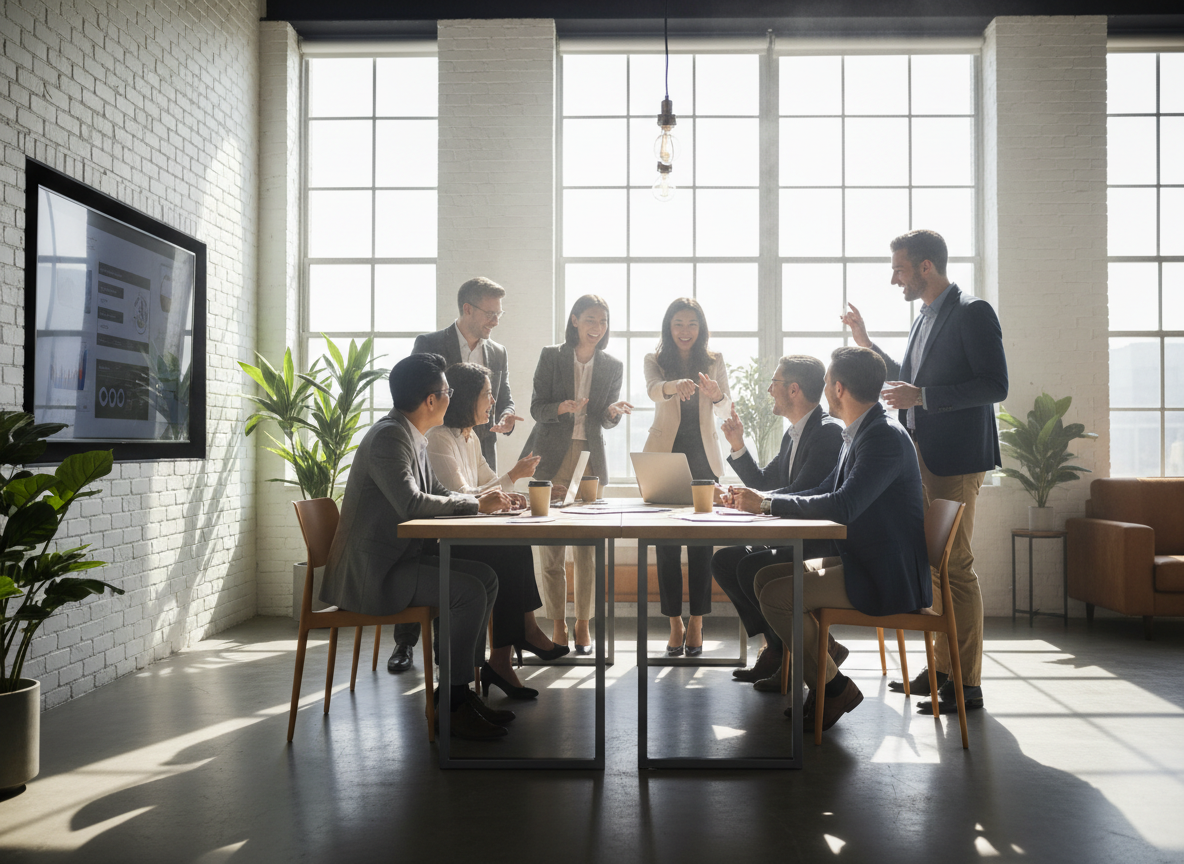 Un groupe de jeunes professionnels collaborant dans un espace de travail lumineux